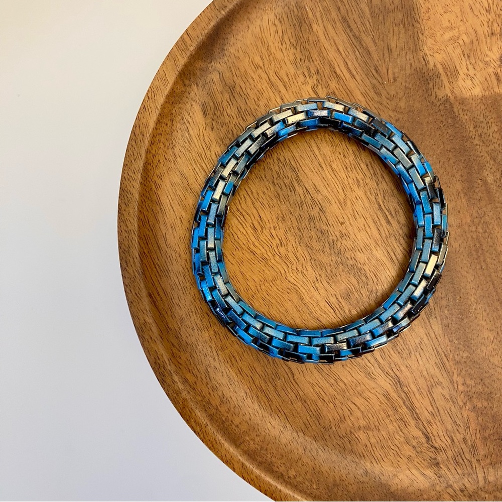 4/$15 Mix Blue Gold Grey Metal Perforated Stretchy Bracelet